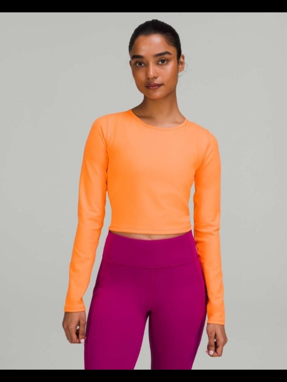 Lululemon Wunder Train Cropped Long Sleeve Shirt Orange Frappe ptp.20.5"